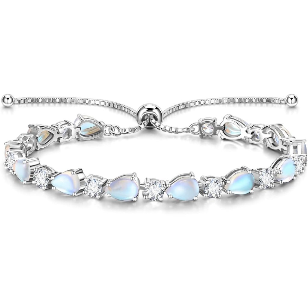 Sterling Silver Shine Of Tears Birthstone Tennis Bracelet - 06-Moonstone